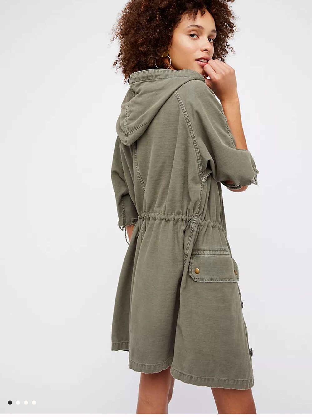 Free People Reworked Military Cargo Style Short Sleeve Jacket Cotton Small Hood